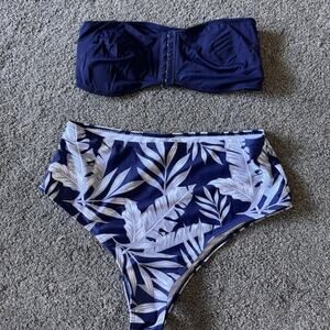 Bikini Large Blue Top and Flower Bottom New Without Tags